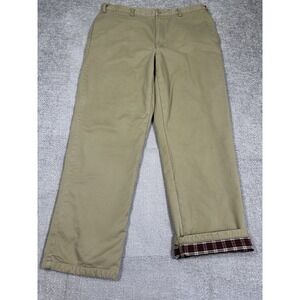 Vtg Eddie Bauer Pants Mens 40x33 Khaki Flannel Lined Cabincore Outdoor 90s Read